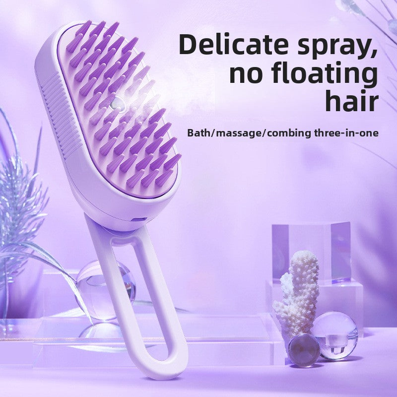 Hairbrush with spray function on a purple background