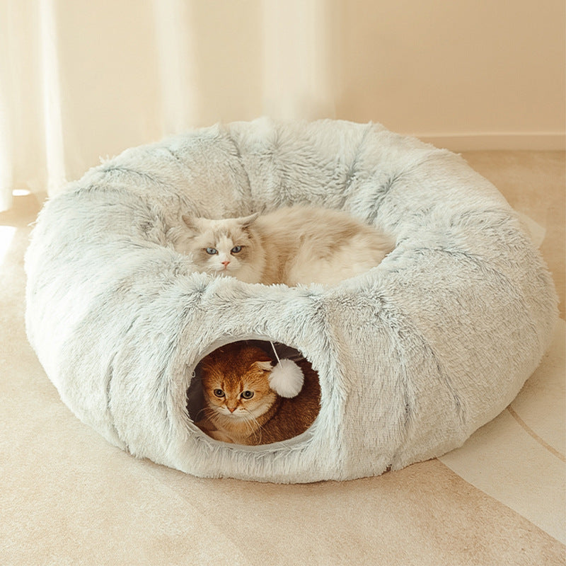 2-in-1 Foldable Cat Tunnel Bed – Plush Interactive Play & Sleep