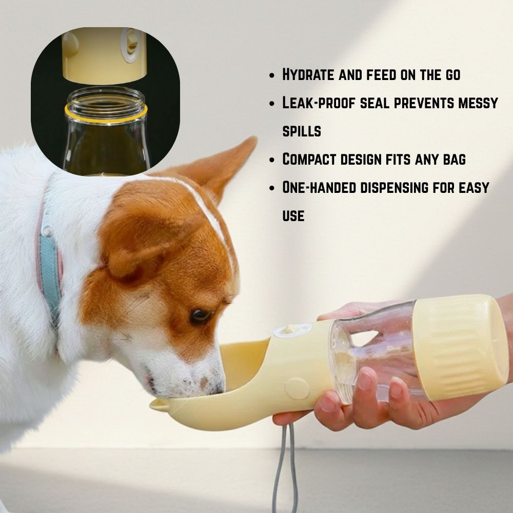 2-in-1 Dog Travel Water Bottle & Food Container – Leakproof