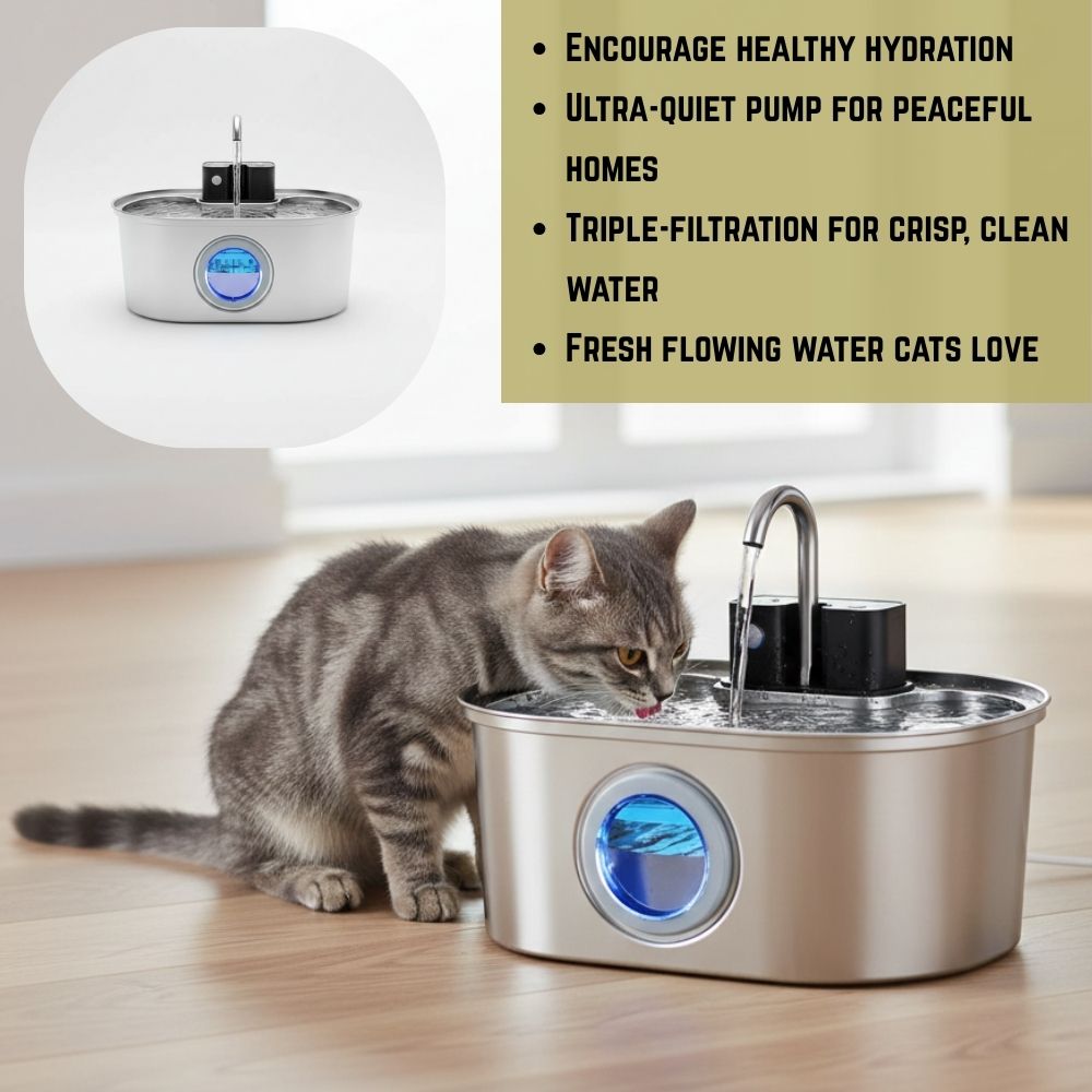 Ultra-Quiet Cat Water Fountain – Filtered Fresh Flow for Cats