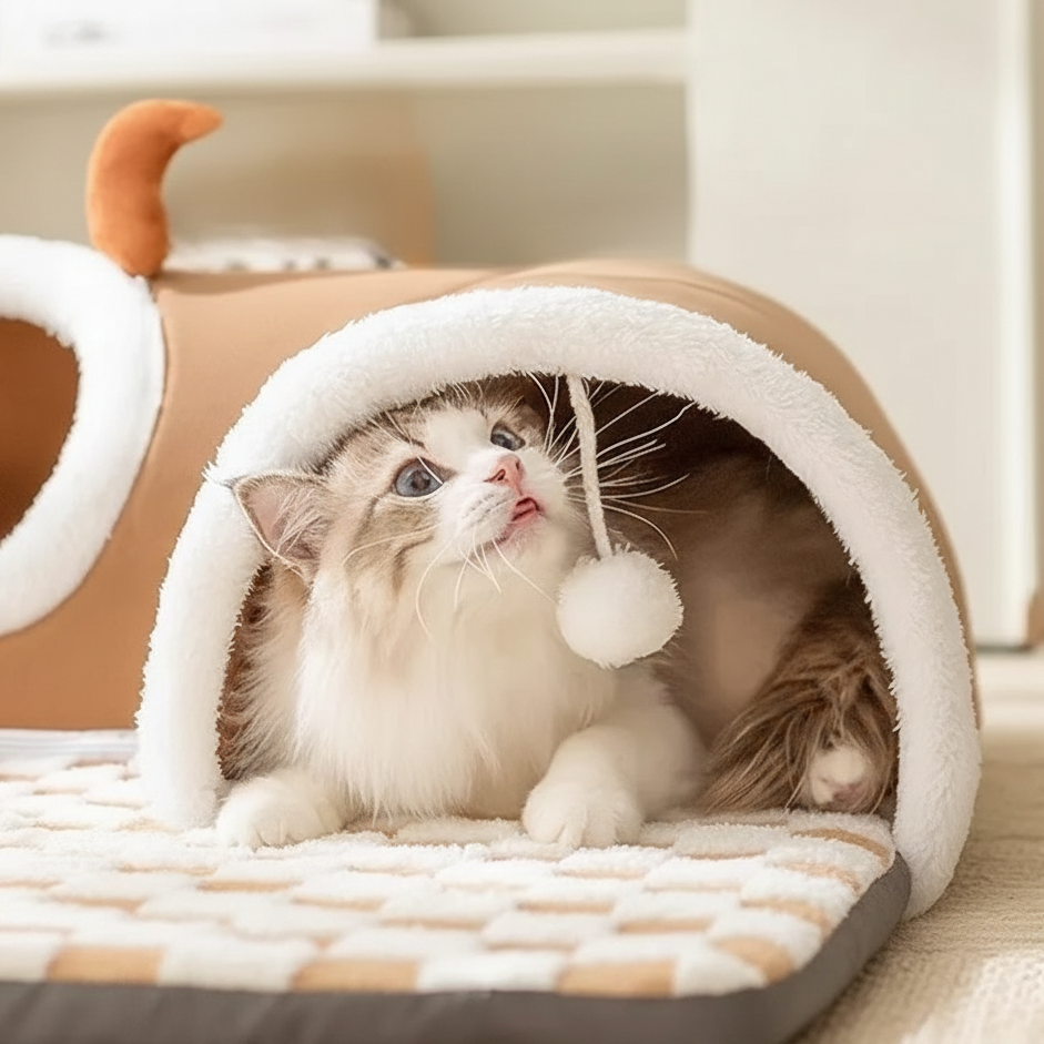 Modern Cat Hideaway Cave – Plush Indoor Pet Shelter
