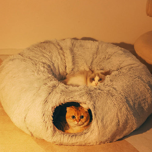 2-in-1 Foldable Cat Tunnel Bed – Plush Interactive Play & Sleep